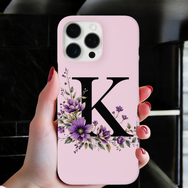Lavender Bloom : Monogrammed Initial 'K'  Case-Mate iPhone Case (Creator Uploaded)