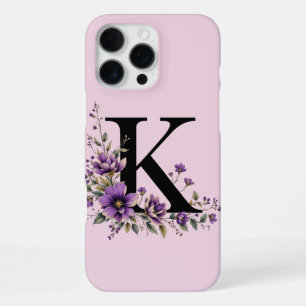 Lavender Bloom : Monogrammed Initial 'K' iPhone 16 Pro Max Case