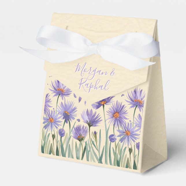 Lavender Bloom Watercolor Wildflower Wedding Favor Box (Front Side)