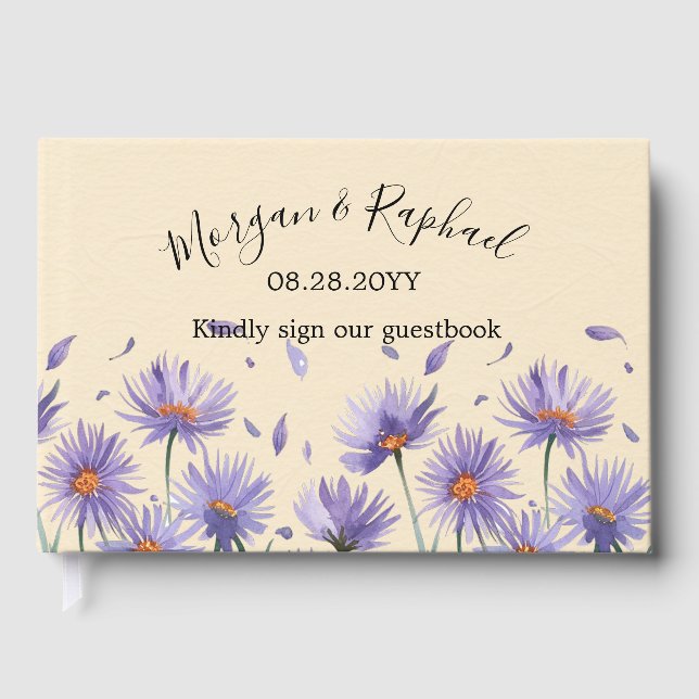 Lavender Bloom Watercolor Wildflower Wedding Guest Book (Front)