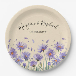 Lavender Bloom Watercolor Wildflower Wedding Paper Plate