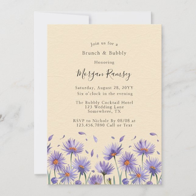 Lavender Bloom Wildflowers Brunch & Bubbly Invitation (Front)
