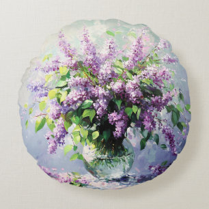 Lavender Blooming Lilac Bouquet Round Pillow