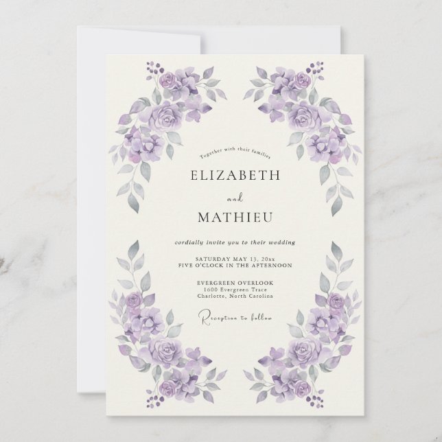 Lavender Blossom Artistry Wedding Invitation (Front)
