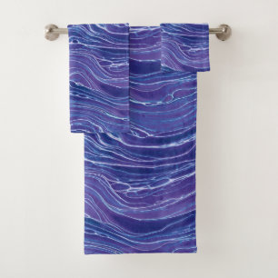 Lavender Blue Abstract Waves Pattern  Bath Towel Set