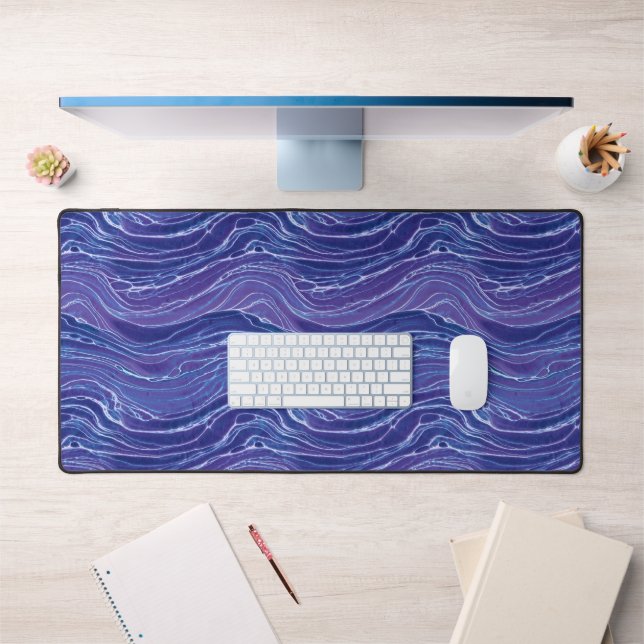 Lavender Blue Abstract Waves Pattern  Desk Mat (Office 1)