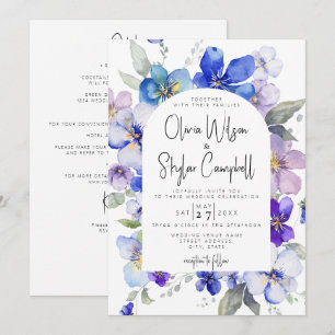 Lavender Blue Floral Arch QR Code All In 1 Wedding Invitation
