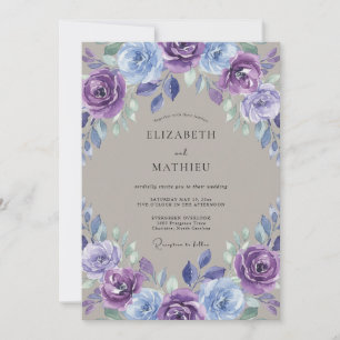 Lavender Blue Floral Blossom Wedding Invitation