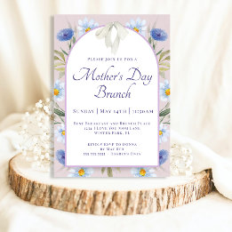 Lavender Blue Floral Cream Bow Mother's Day Brunch Invitation