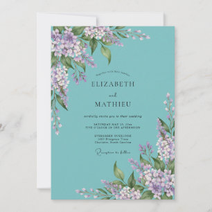 Lavender Blue Floral Romantic Wedding Invitation