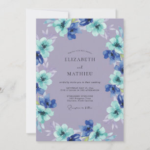 Lavender Blue Floral Whimsy Wedding Invitation