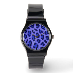 Lavender Blue Leopard Animal Print Skin Pattern Watch
