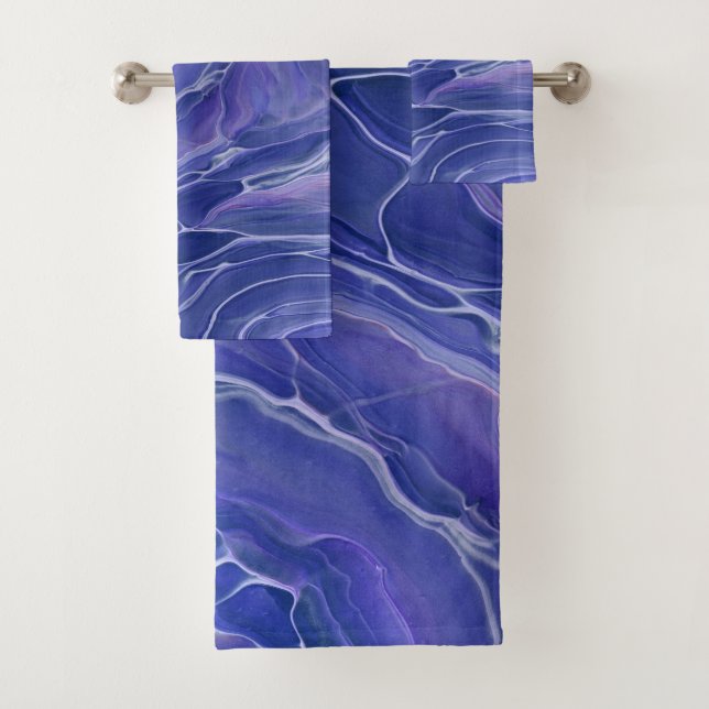 Lavender Blue Marble Acrylic Abstract Bath Towel Set (Insitu)