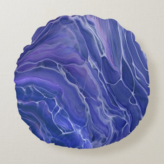 Lavender Blue Marble Acrylic Abstract Round Pillow (Front)