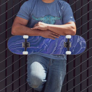 Lavender Blue Marble Acrylic Abstract Skateboard