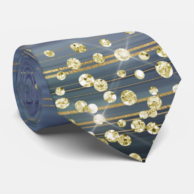 Lavender & Blue Marble Gold Glitter Necktie (Rolled)