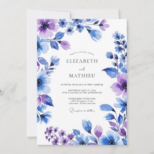 Lavender Blue Painterly Floral Wedding Invitation