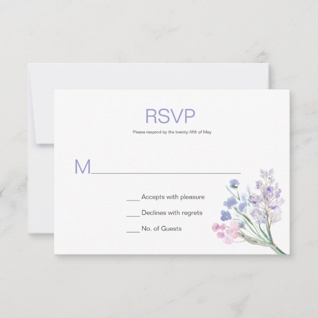 Lavender Blue Pink Watercolor Flowers RSVP (Front)