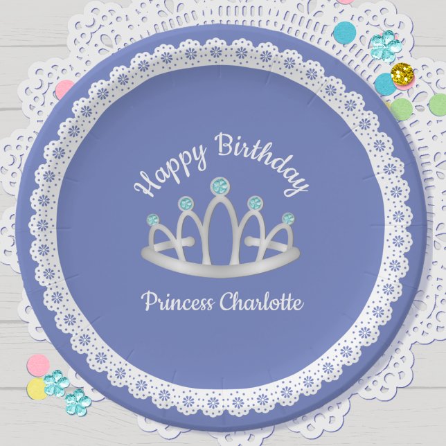 Lavender Blue Princess Tiara Birthday Paper Plate (Creator Uploaded)