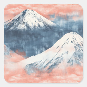 Lavender Blue Snow Mountain Sunset Pattern Square Sticker