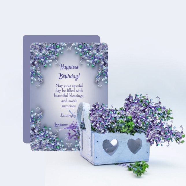 Lavender Blue Spring Lilacs Happiest Birthday Card (Creator Uploaded)