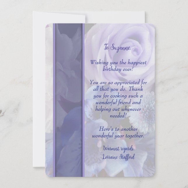 Lavender Blue Spring Rose Floral Birthday Card (Front)