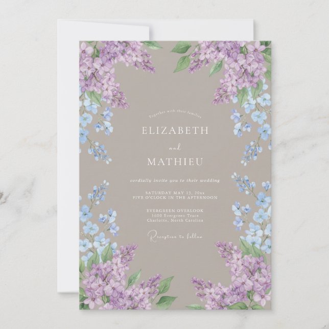 Lavender Blue Watercolor Wedding Invitation (Front)