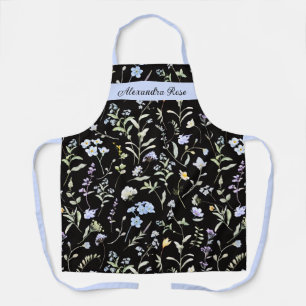 Lavender Blue Watercolor Wildflower Custom Name Apron