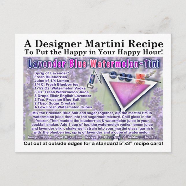 Lavender Blue Watermelon Martini Recipe Postcard (Front)