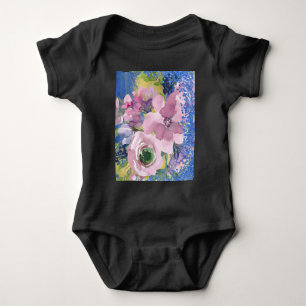 Lavender Blues Watercolor Floral Glitter Baby Bodysuit