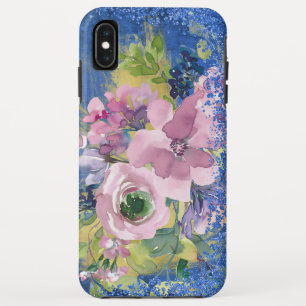 Lavender Blues Watercolor Floral Glitter iPhone XS Max Case