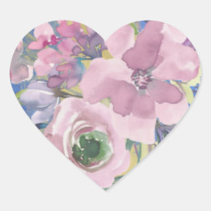 Lavender Blues Watercolor Floral Glitter Heart Sticker