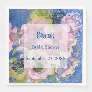 Lavender Blues Watercolor Floral Glitter Napkin