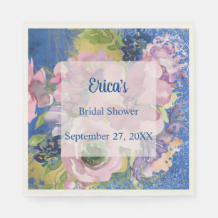 Lavender Blues Watercolor Floral Glitter Napkin