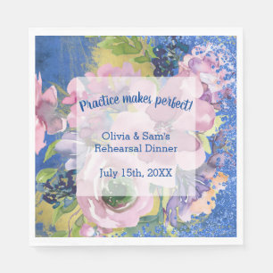 Lavender Blues Watercolor Floral Rehearsal Dinner Napkin