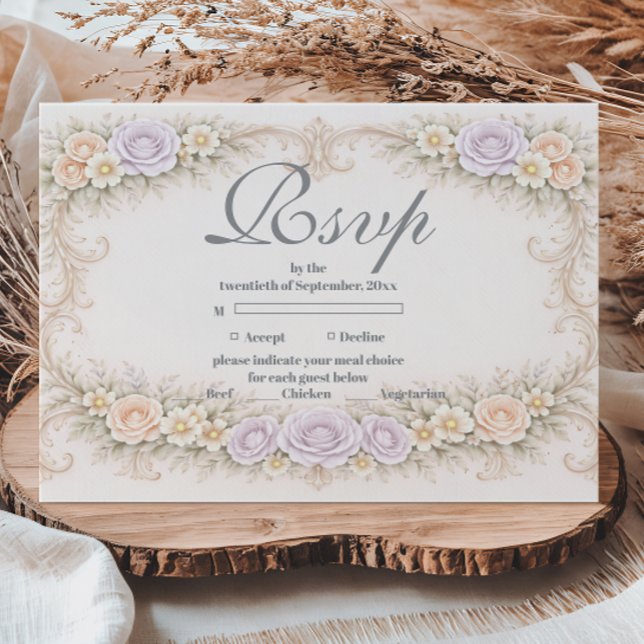 Lavender Blush Baroque Quinceañera RSVP Card (Creator Uploaded)