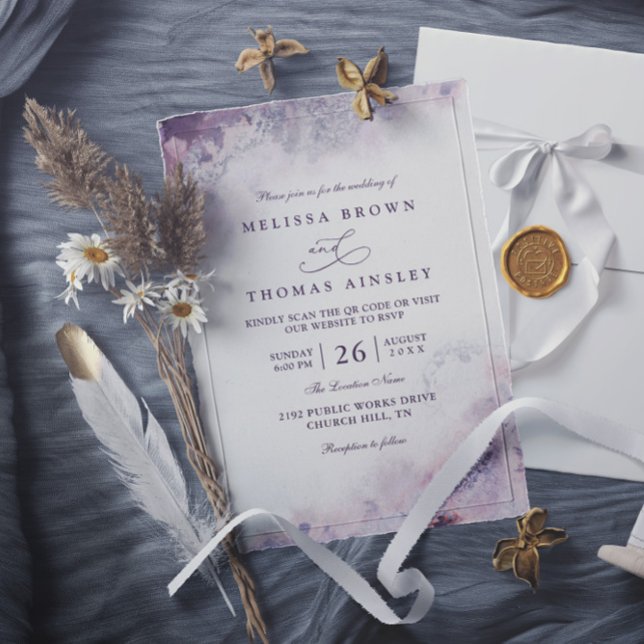 Lavender Blush Elegant Modern Chic QR Code Wedding Invitation (Creator Uploaded)