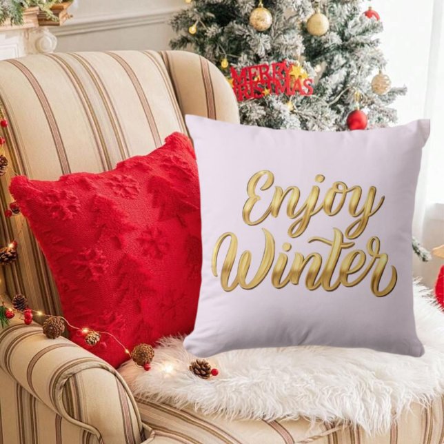 Lavender Blush Enjoy Winter - Gold Script Decor Throw Pillow (Lavender Blush Enjoy Winter - Gold Script Decor Throw Pillow)