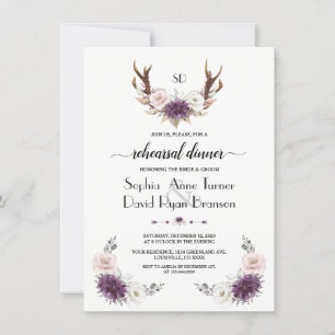 Lavender Blush Floral Antlers Rehearsal Dinner Invitation