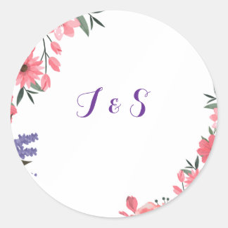 Lavender & Blush Floral Wedding Initial Sticker