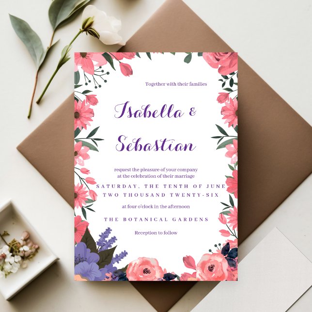 Lavender & Blush Floral Wedding Invitation (Creator Uploaded)