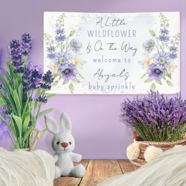 Lavender Boho A Little Wildflower Baby Sprinkle Banner (A Little Wildflower Is On The Way Lavender Floral Baby Sprinkle Banner)