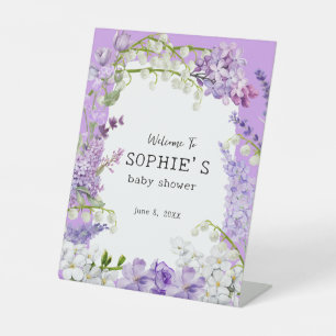 Lavender Boho Baby In Bloom Baby Shower Pedestal Sign