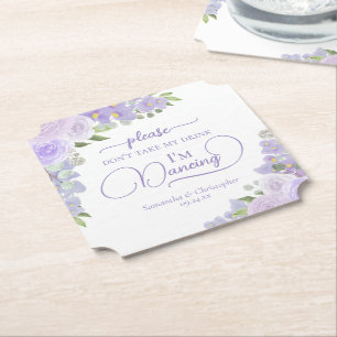 Lavender Boho Floral Don't Take My Drink Wedding Paper Coaster