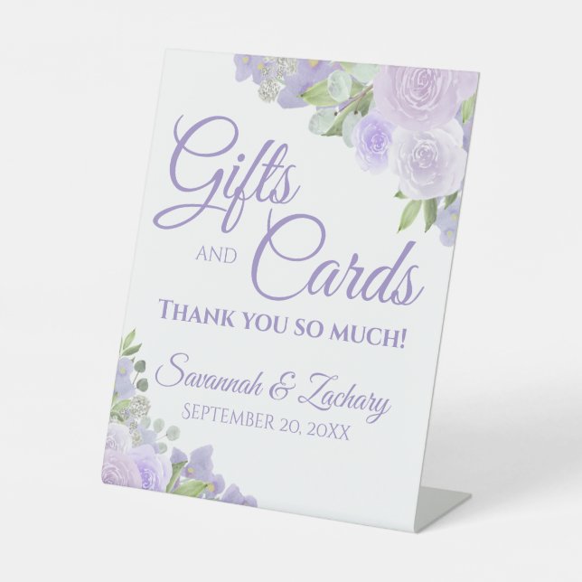 Lavender Boho Floral Elegant Wedding Gifts & Cards Pedestal Sign (Front)