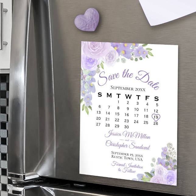 Lavender Boho Floral Save the Date Calendar Magnet (Magnetic for Easy Display!)