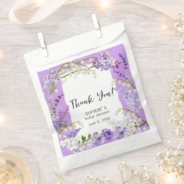 Lavender Boho Florals Customized Baby Shower Favour Bag (Clipped)
