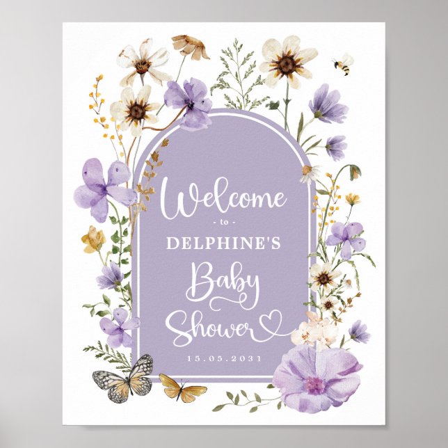 Lavender Boho Wildflower Baby Shower Welcome Poster (Front)