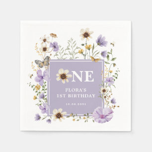 Lavender Boho Wildflower Girl 1st Birthday Party Napkin