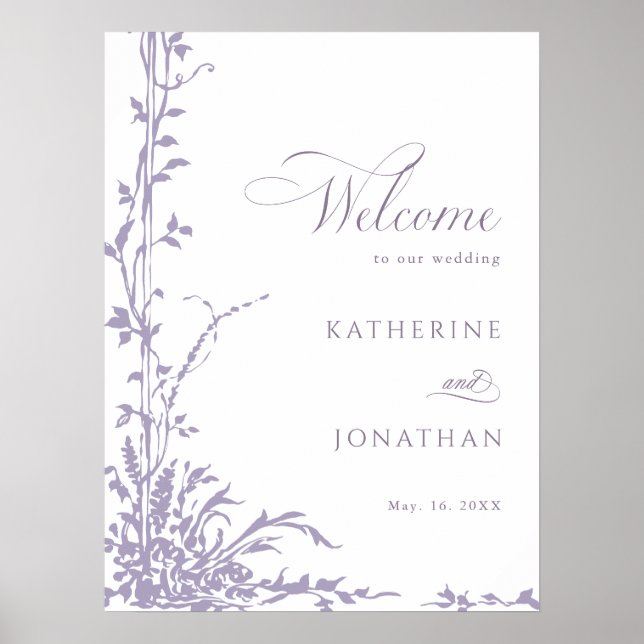 Lavender Botanical Arch Garden Wedding Welcome Poster (Front)